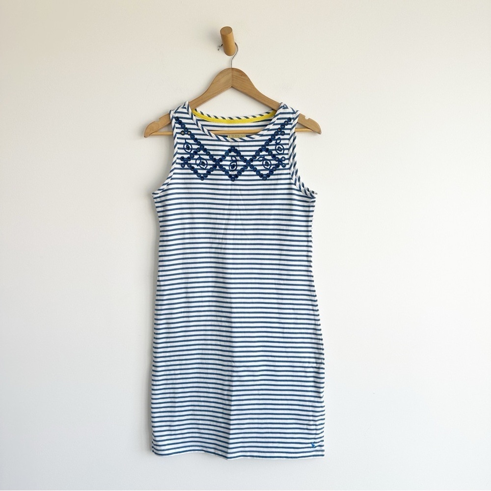 Joules Riva Print Sleeveless Jersey Dress Blue White Stripes Size 6 US (UK 10)